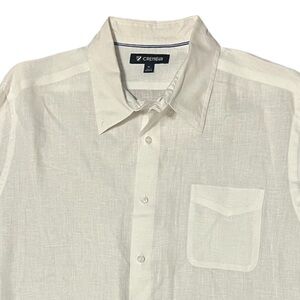 Cremieux Classic White 100% Linen Short Sleeve Button Shirt Sz XL